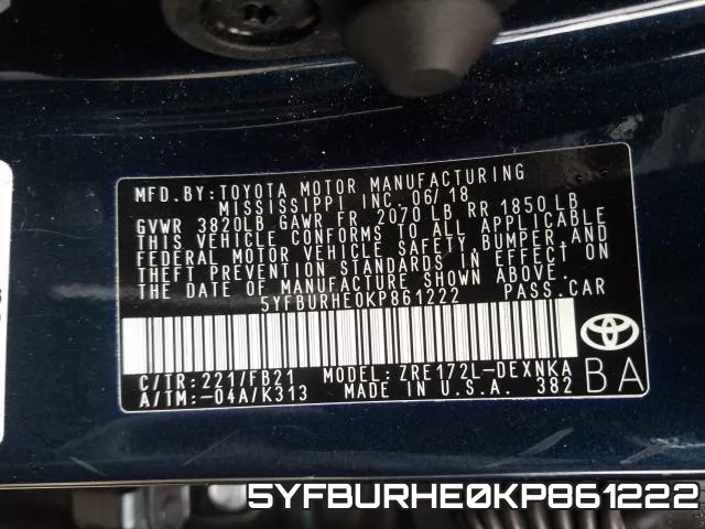 5YFBURHE0KP861222 фото 2