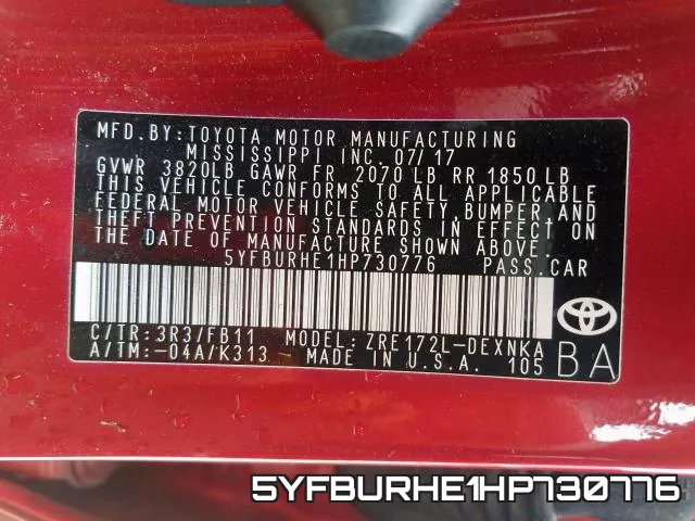 5YFBURHE1HP730776 фото 2