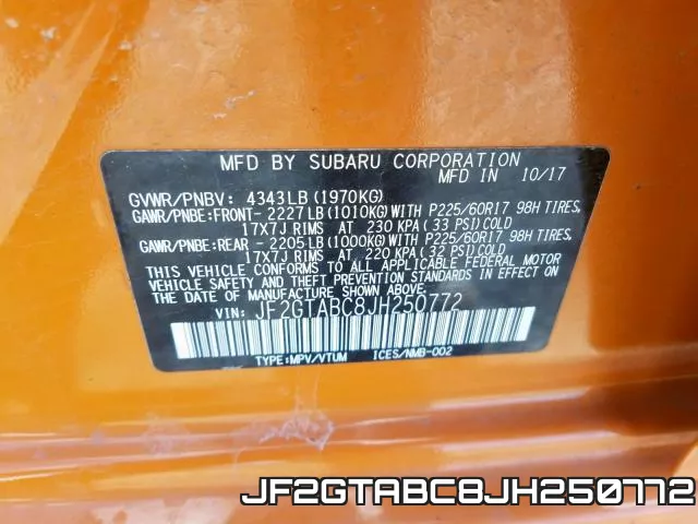 JF2GTABC8JH250772 фото 2