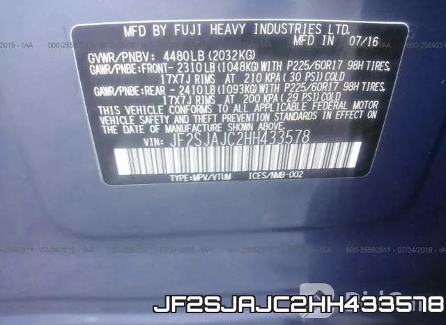 JF2SJAJC2HH433578 фото 10