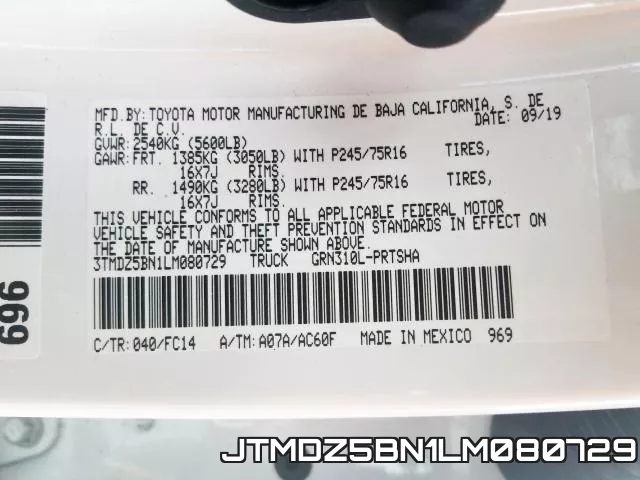 JTMDZ5BN1LM080729 фото 2