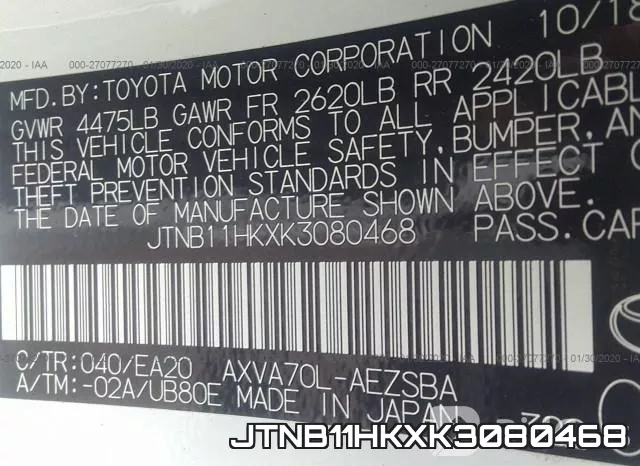 JTNB11HKXK3080468 фото 10