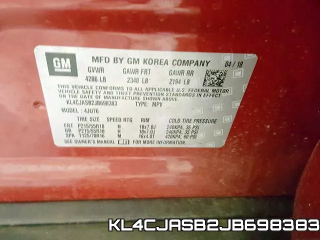 KL4CJASB2JB698383 фото 2