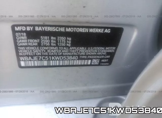 WBAJE7C51KWD53840 фото 10