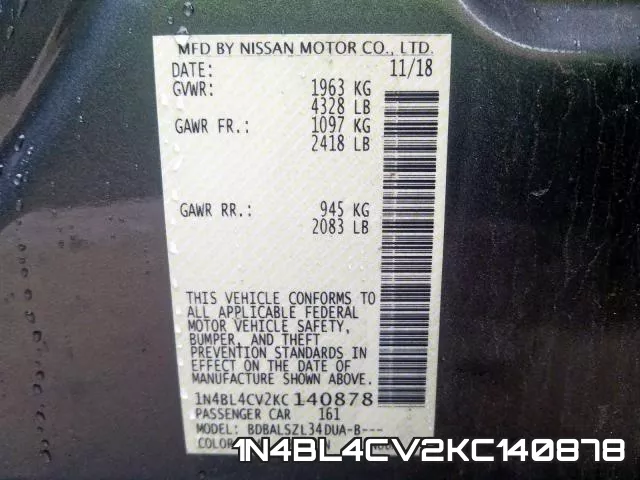 1N4BL4CV2KC140878 фото 2