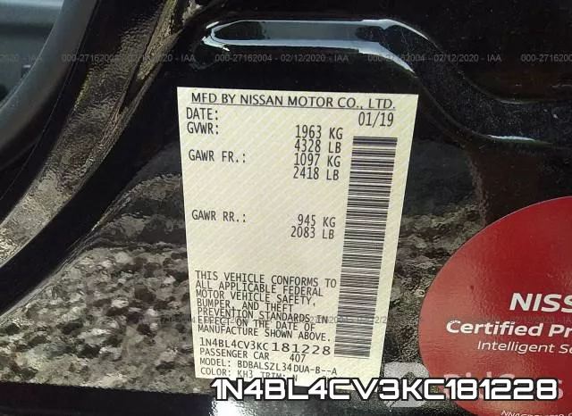 1N4BL4CV3KC181228 фото 10