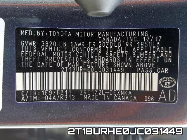 2T1BURHE0JC031449 фото 2
