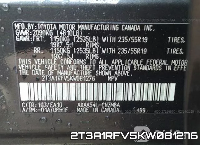 2T3A1RFV5KW081276 фото 10