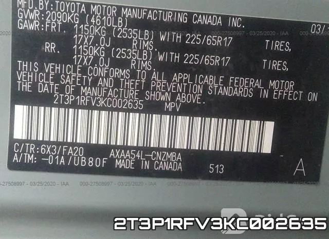 2T3P1RFV3KC002635 фото 10