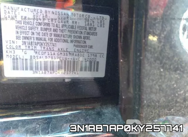 3N1AB7AP0KY257741 фото 10
