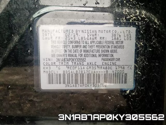 3N1AB7AP0KY305562 фото 2