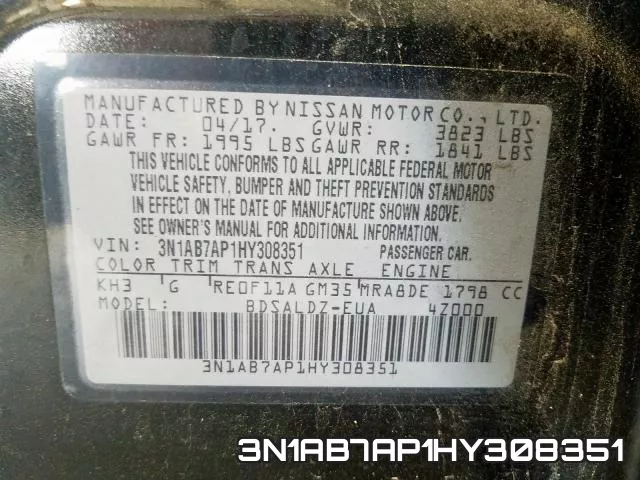 3N1AB7AP1HY308351 фото 2