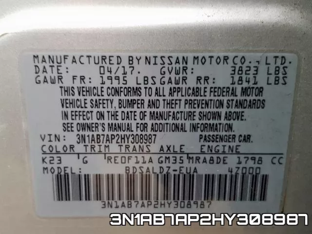 3N1AB7AP2HY308987 фото 2