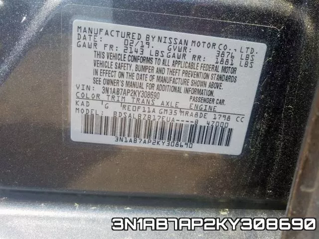 3N1AB7AP2KY308690 фото 2