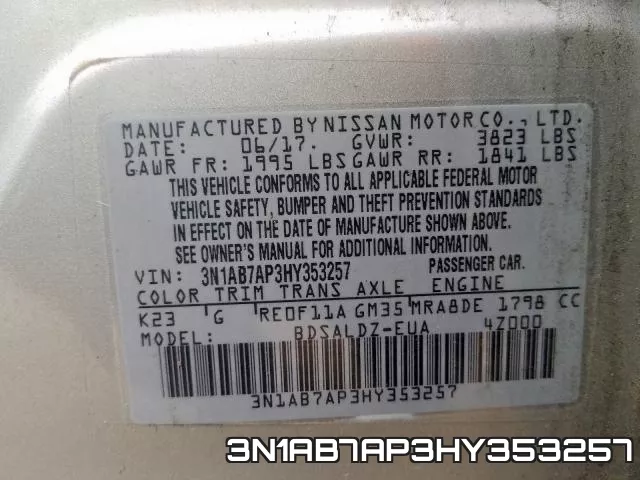 3N1AB7AP3HY353257 фото 2