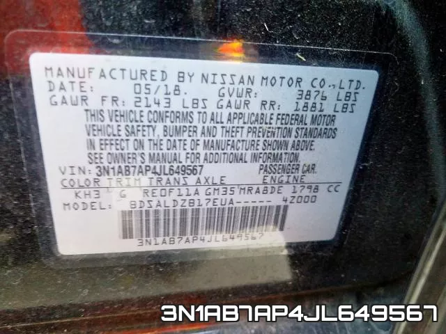 3N1AB7AP4JL649567 фото 2