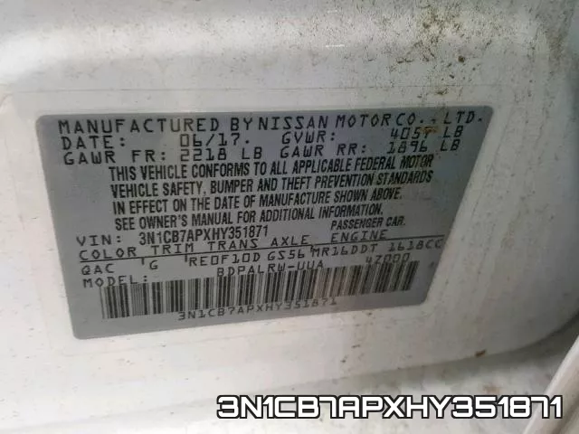 3N1CB7APXHY351871 фото 2