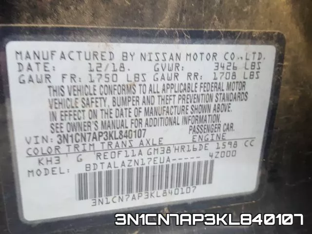 3N1CN7AP3KL840107 фото 2