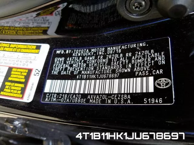 4T1B11HK1JU678697 фото 2