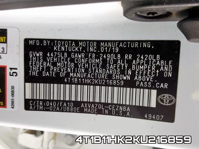 4T1B11HK2KU216859 фото 2