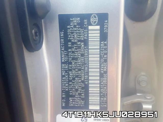 4T1B11HK5JU028951 фото 2