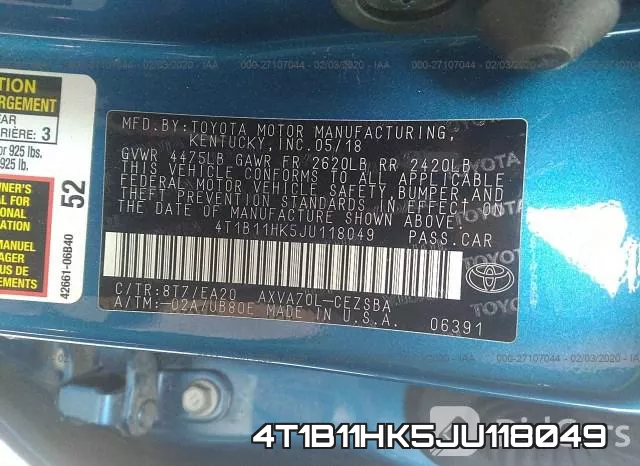 4T1B11HK5JU118049 фото 10