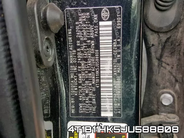 4T1B11HK5JU588808 фото 2