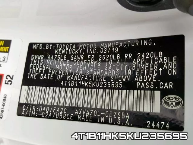 4T1B11HK5KU235695 фото 2