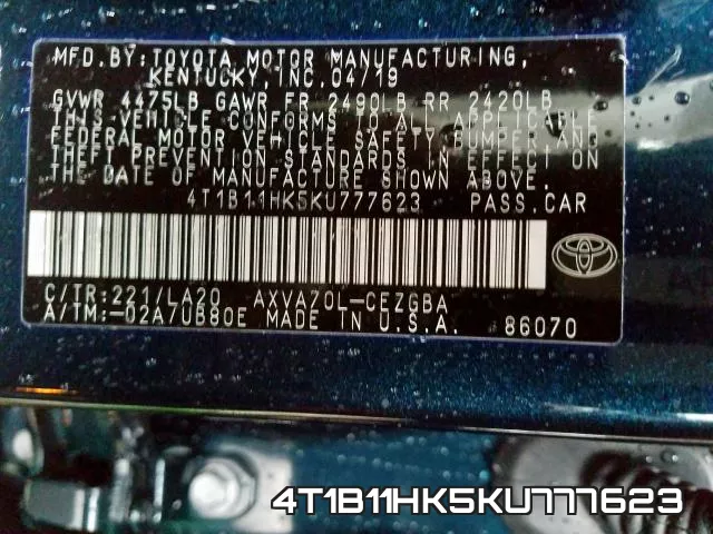 4T1B11HK5KU777623 фото 2