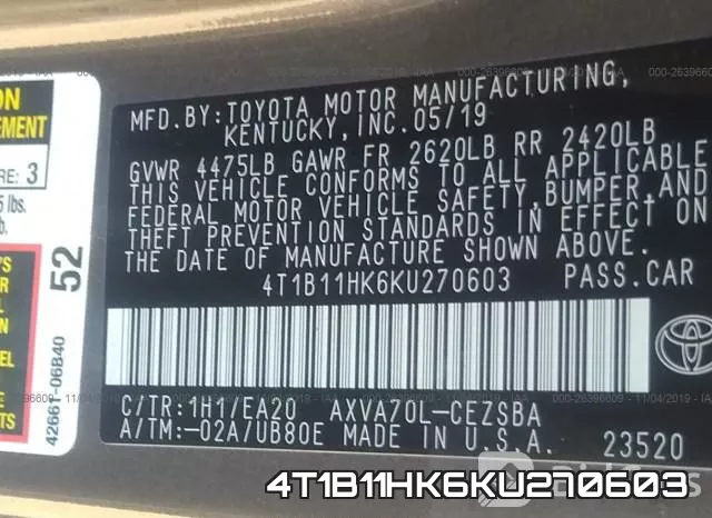4T1B11HK6KU270603 фото 10