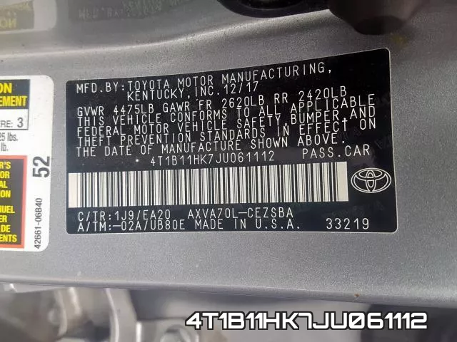4T1B11HK7JU061112 фото 2