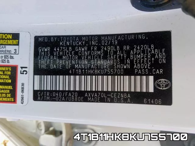 4T1B11HK8KU755700 фото 2