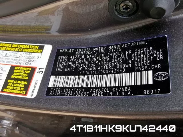 4T1B11HK9KU742440 фото 2