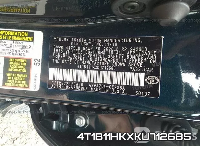 4T1B11HKXKU712685 фото 10