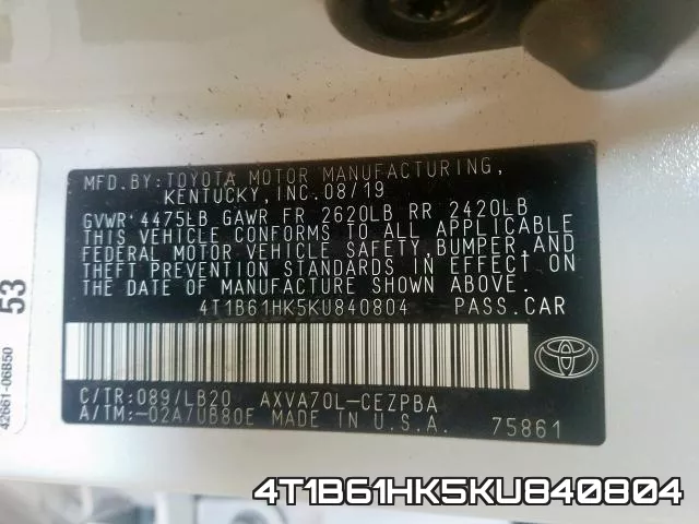 4T1B61HK5KU840804 фото 2