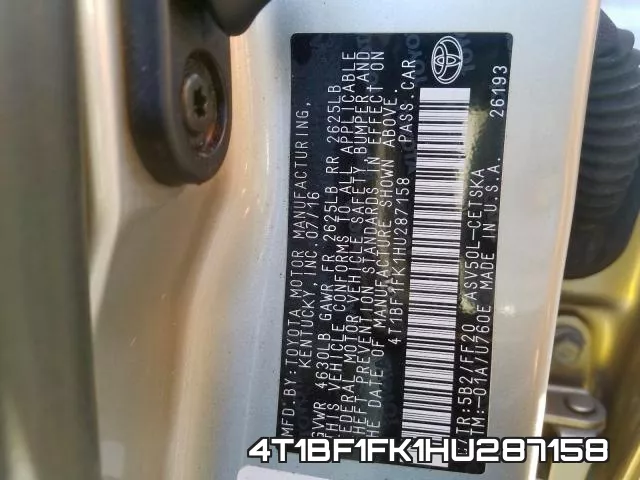 4T1BF1FK1HU287158 фото 2