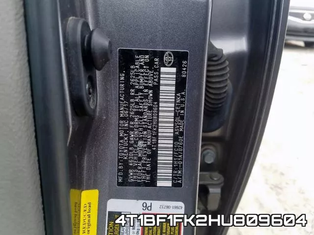4T1BF1FK2HU809604 фото 2