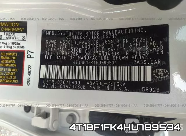 4T1BF1FK4HU789534 фото 10
