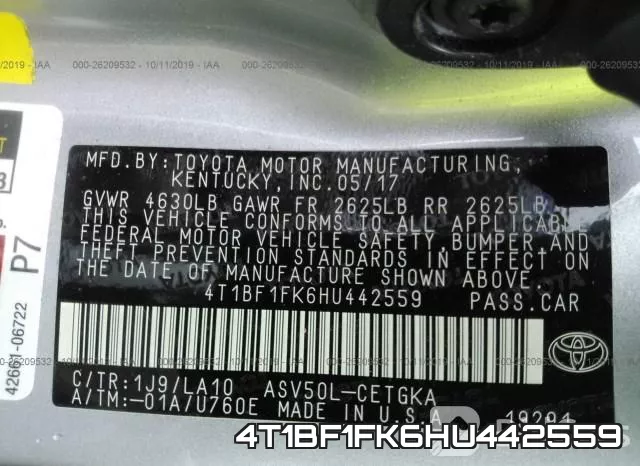 4T1BF1FK6HU442559 фото 10