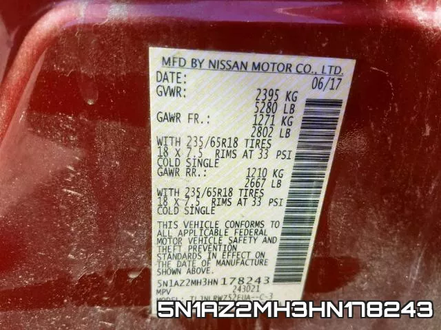 5N1AZ2MH3HN178243 фото 2