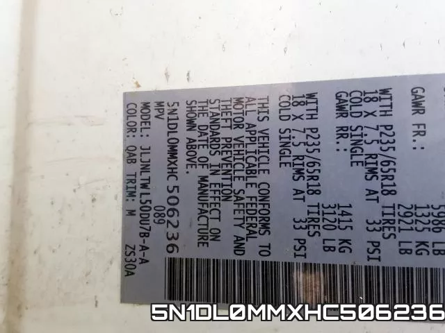 5N1DL0MMXHC506236 фото 2