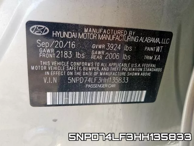 5NPD74LF3HH135833 фото 2