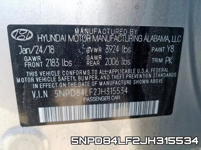 5NPD84LF2JH315534 фото 2
