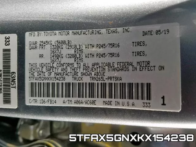 5TFAX5GNXKX154238 фото 2