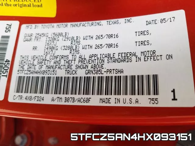 5TFCZ5AN4HX093151 фото 2
