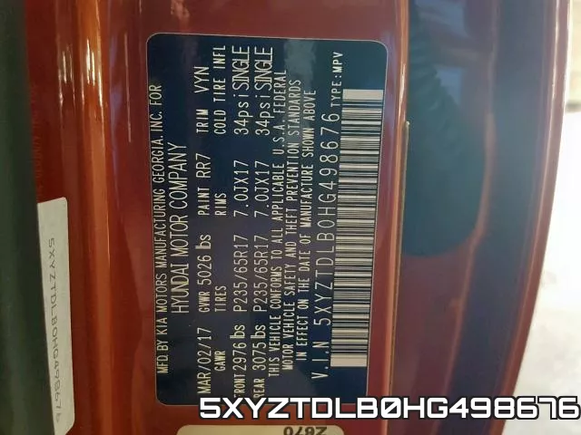 5XYZTDLB0HG498676 фото 2