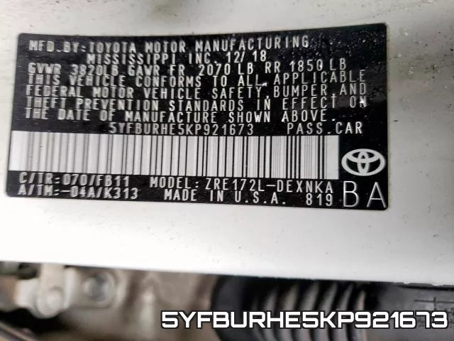 5YFBURHE5KP921673 фото 2