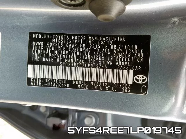 5YFS4RCE7LP019745 фото 2
