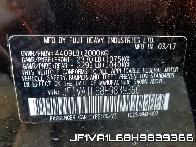 JF1VA1L68H9839366 фото 2