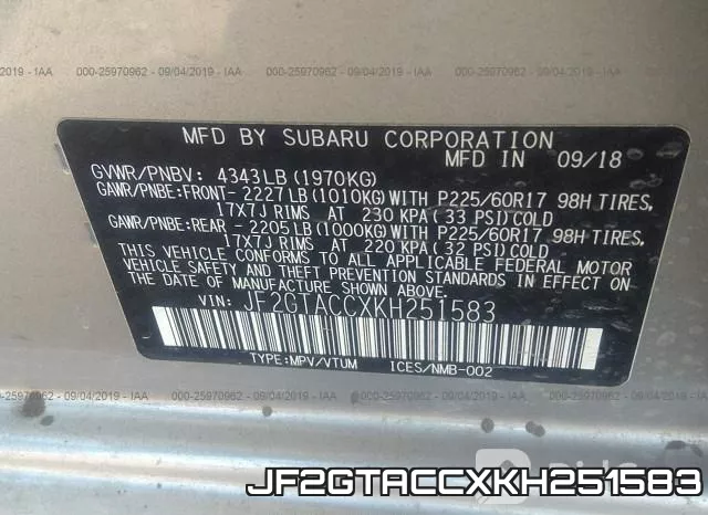 JF2GTACCXKH251583 фото 10